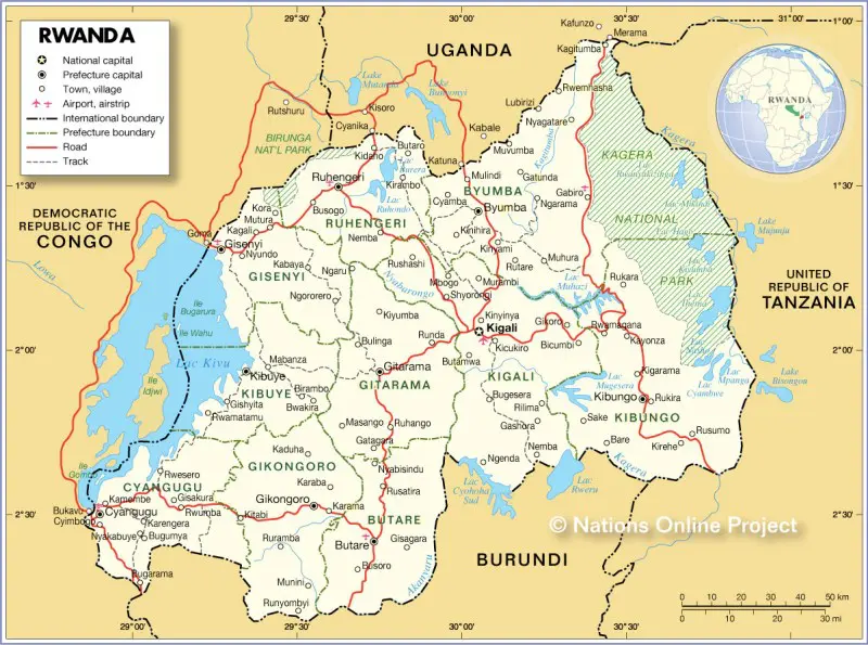 Political Map of Rwanda showing Lake Kivu Location