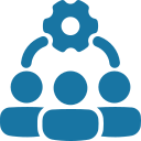 People connected to a gear icon