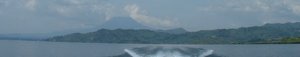 Lake Kivu with the hills and volcanos that surround it.