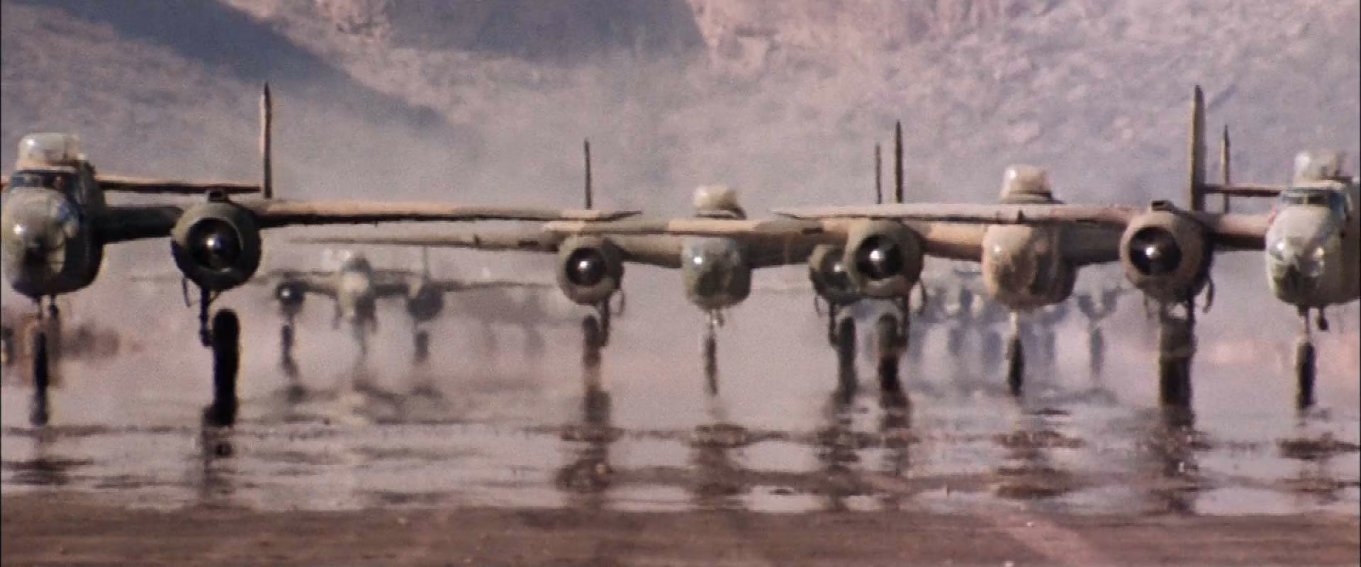 World War II Bombers line up for Take off in Italy